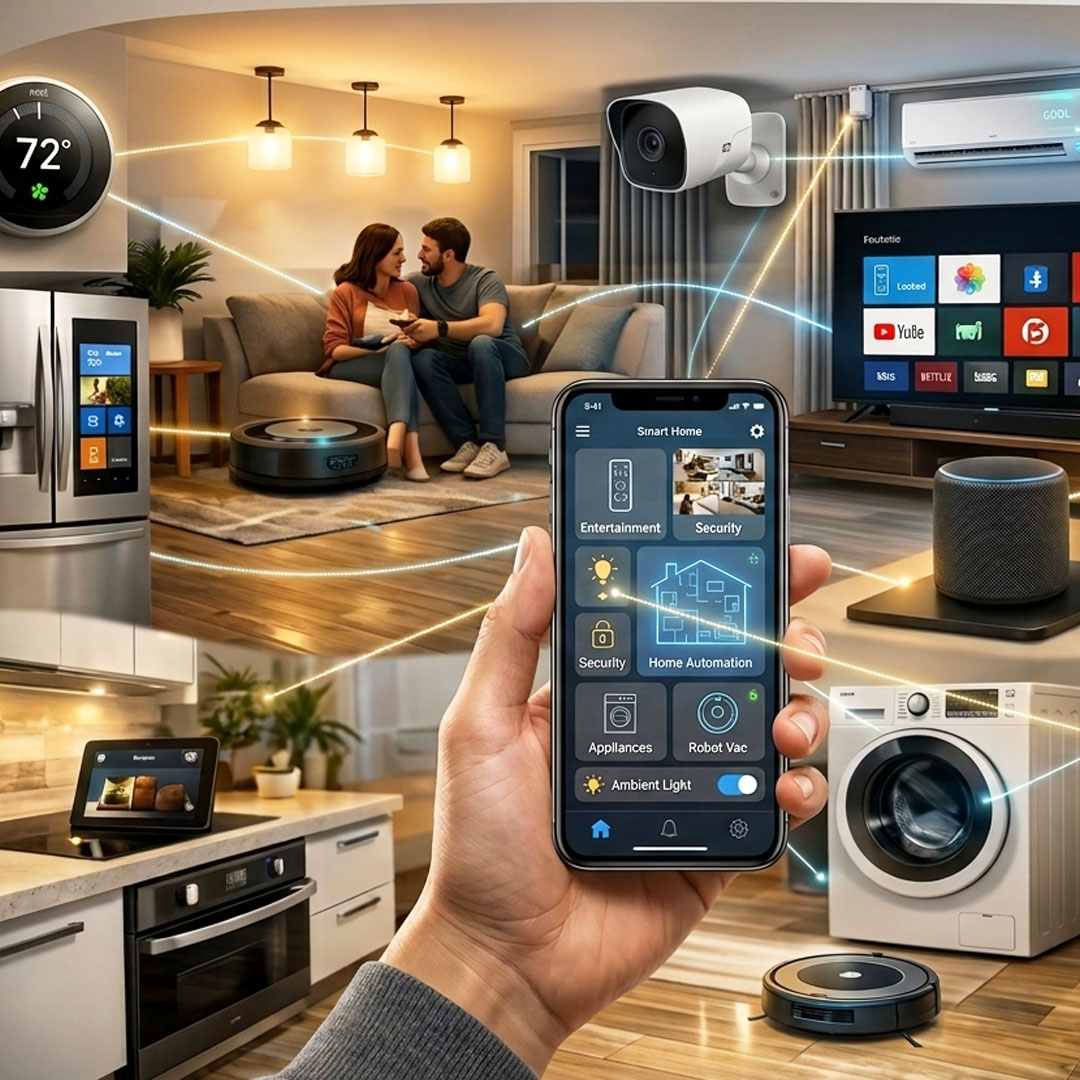 Smart Home Automation System - Control lighting, security, CCTV, AC and entertainment from smartphone app